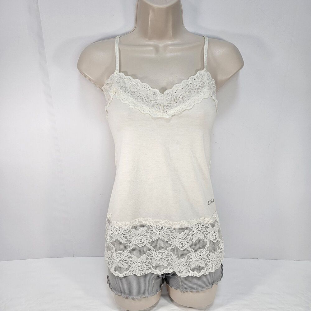 Y2K Calvin Klein Jeans Cream Lace Trim Cami Tank Top Sz M Elena Gilbert Coquette